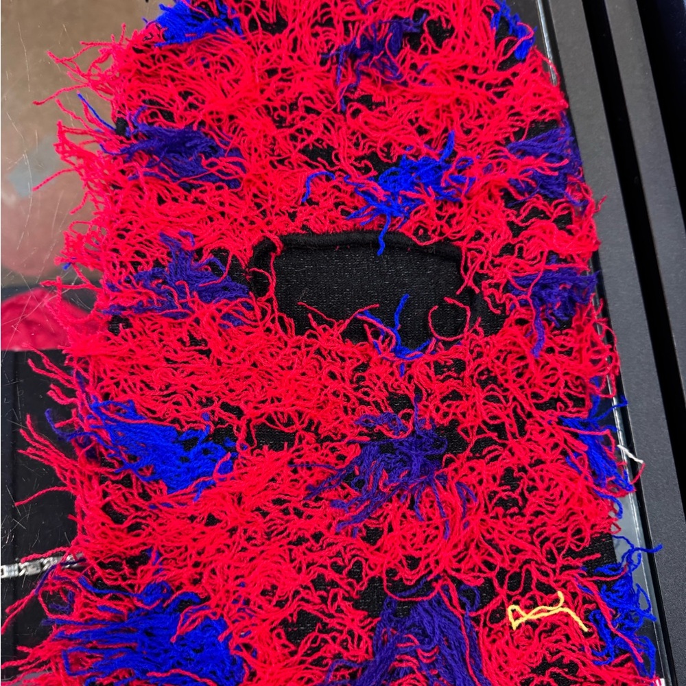 Balaclava Mask Red and Blue Fuzzy Knit